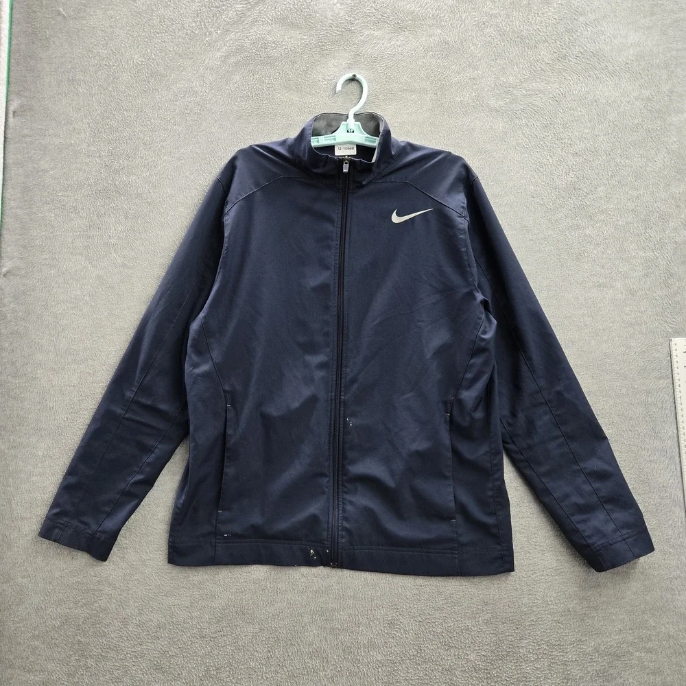 Nike Men Jacket L Blue Dri-Fit Activewear Logo Zipper‎ Long Sleeve